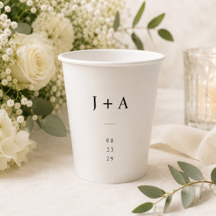 Minimalistisches Hochzeitsmonogramm-Papierbecher Pappbecher