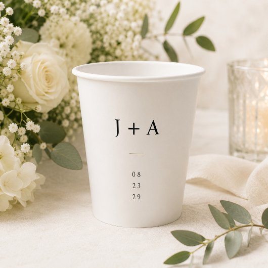 Minimalistisches Hochzeitsmonogramm-Papierbecher Pappbecher