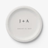 Minimalistisches Hochzeitsmonogramm-Papierunterset Pappteller (Vorderseite)