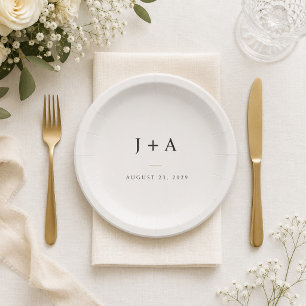 Minimalistisches Hochzeitsmonogramm-Papierunterset Pappteller