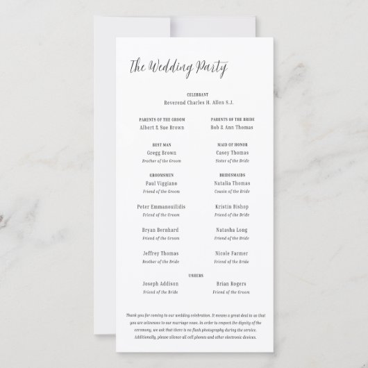 Minimalistisches Hochzeitsprogramm (Vorderseite)