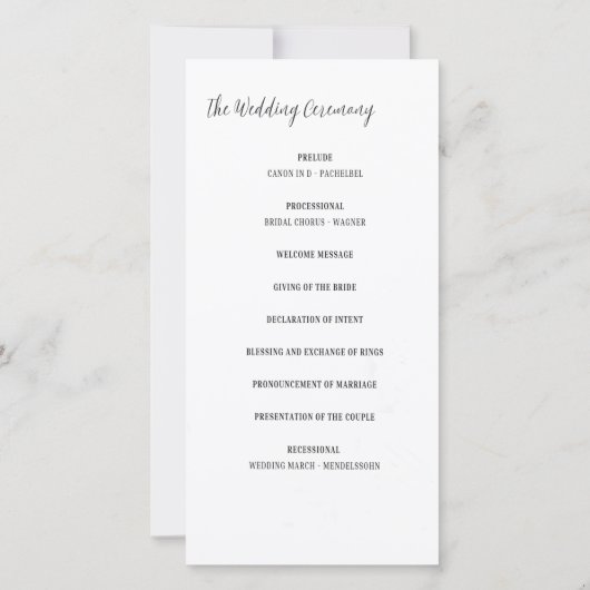 Minimalistisches Hochzeitsprogramm (Rückseite)