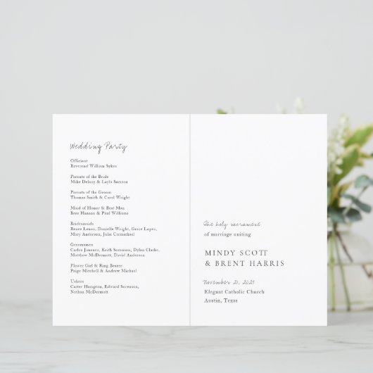 Minimalistisches Hochzeitsprogramm (Stehend Vorderseite)