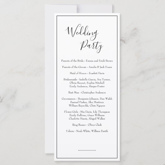 Minimalistisches Hochzeitsprogramm (Rückseite)