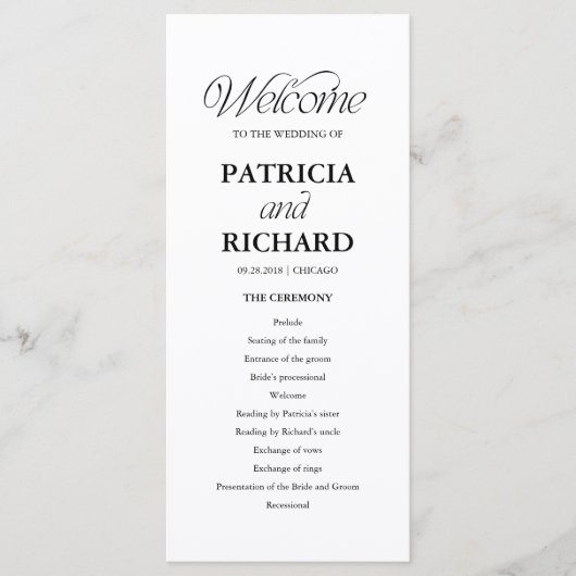 Minimalistisches Hochzeitsprogramm Ablaufplan Programm (Vorderseite)