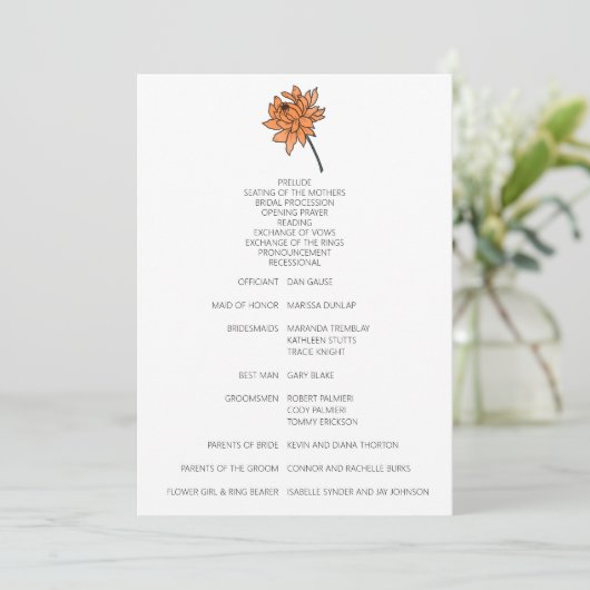 Minimalistisches Hochzeitsprogramm Chrysanthemum Programm (Stehend Vorderseite)