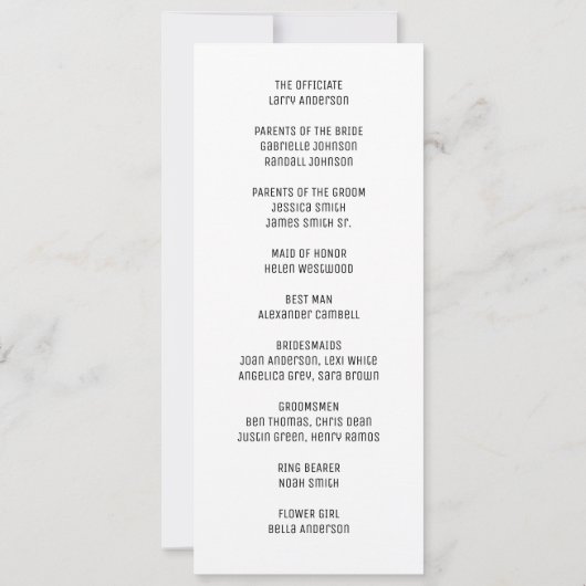 Minimalistisches Hochzeitsprogramm Einladung (Rückseite)