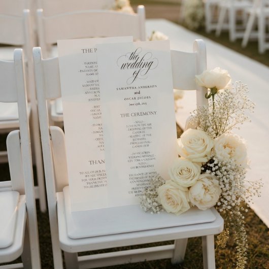 Minimalistisches Hochzeitsprogramm Elegantes Skrip Menükarte