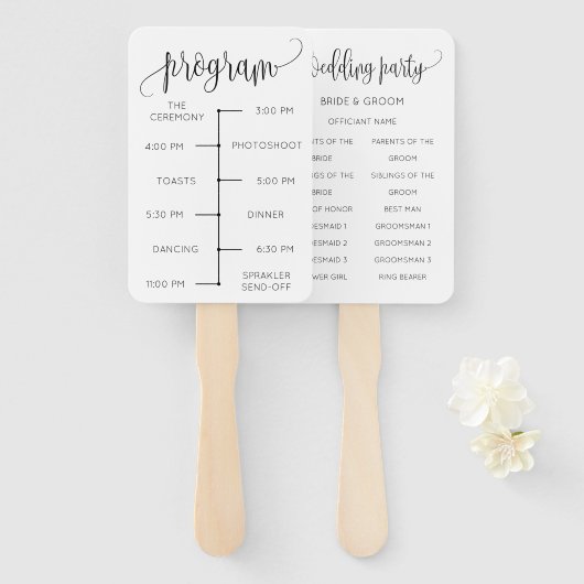 Minimalistisches Hochzeitsprogramm Fächer (Vorne und Hinten)