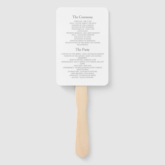 Minimalistisches Hochzeitsprogramm Fächer (Rückseite)