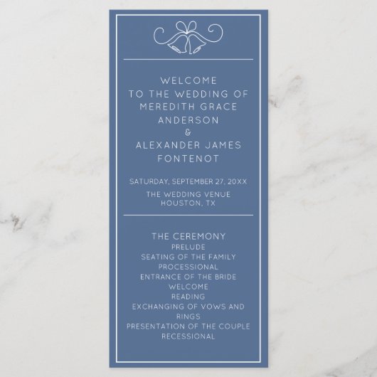 Minimalistisches Hochzeitsprogramm für Blau und We Programm (Vorderseite)