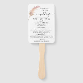 Minimalistisches Hochzeitsprogramm für Blush Pampa Fächer
