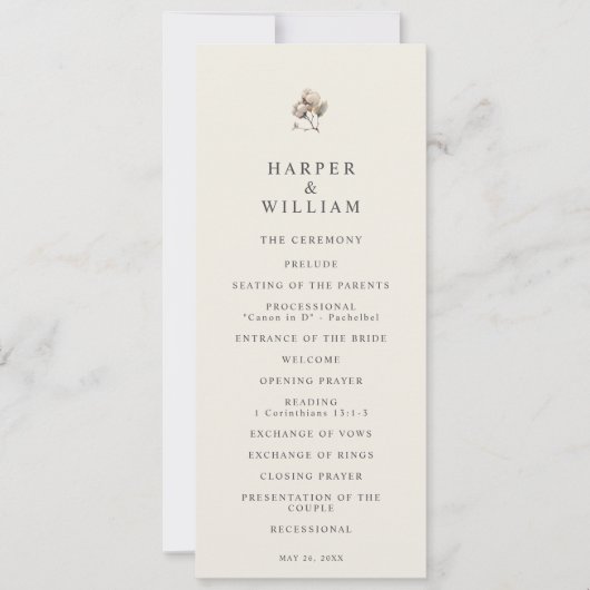 Minimalistisches Hochzeitsprogramm für Bohobobaumw Einladung (Vorderseite)