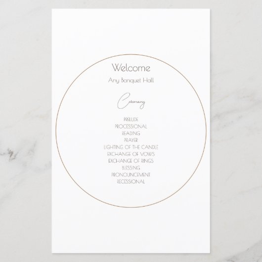 Minimalistisches Hochzeitsprogramm für das Round F (Rückseite)