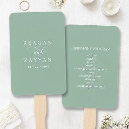 Minimalistisches Hochzeitsprogramm für Dusty Mint Fächer