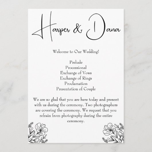 Minimalistisches Hochzeitsprogramm für Flora Programm (Vorderseite)