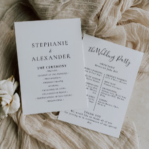 Minimalistisches Hochzeitsprogramm für Kalligrafie
