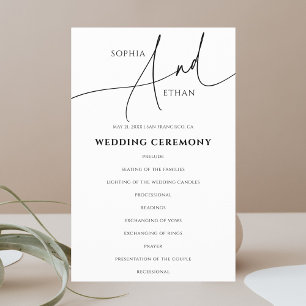 Minimalistisches Hochzeitsprogramm für Kalligrafie