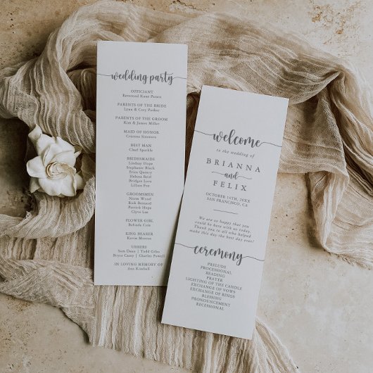 Minimalistisches Hochzeitsprogramm für Kalligrafie Programm