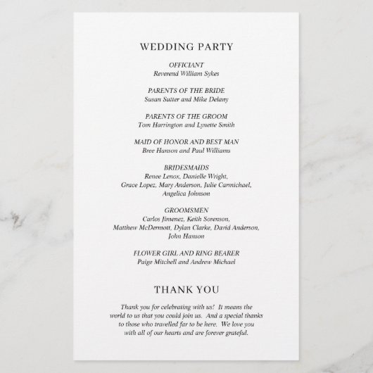 Minimalistisches Hochzeitsprogramm für Schwarz und (Hinten)