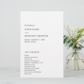 Minimalistisches Hochzeitsprogramm für Schwarz und (Stehend Vorderseite)