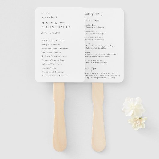 Minimalistisches Hochzeitsprogramm für Schwarz und Fächer (Vorne und Hinten)
