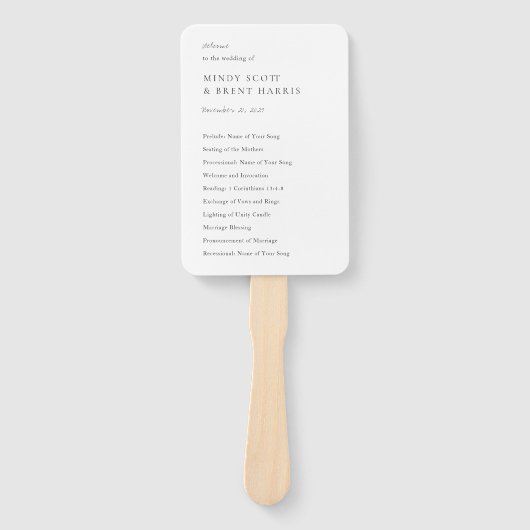 Minimalistisches Hochzeitsprogramm für Schwarz und Fächer (Vorderseite)