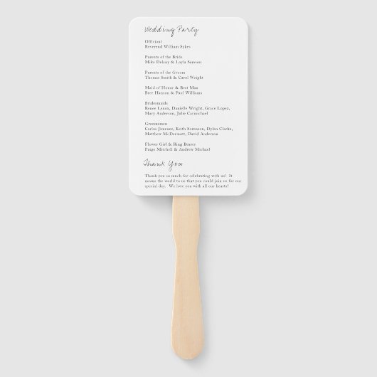 Minimalistisches Hochzeitsprogramm für Schwarz und Fächer (Rückseite)