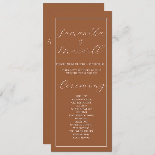 Minimalistisches Hochzeitsprogramm für Terrakotta (Vorne/Hinten)