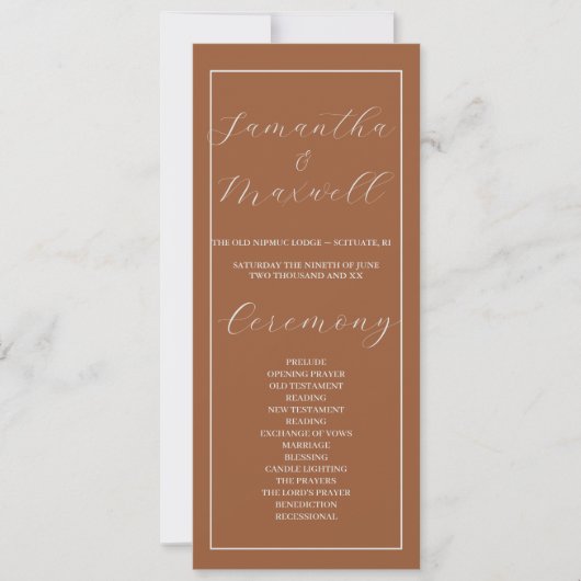 Minimalistisches Hochzeitsprogramm für Terrakotta (Vorderseite)