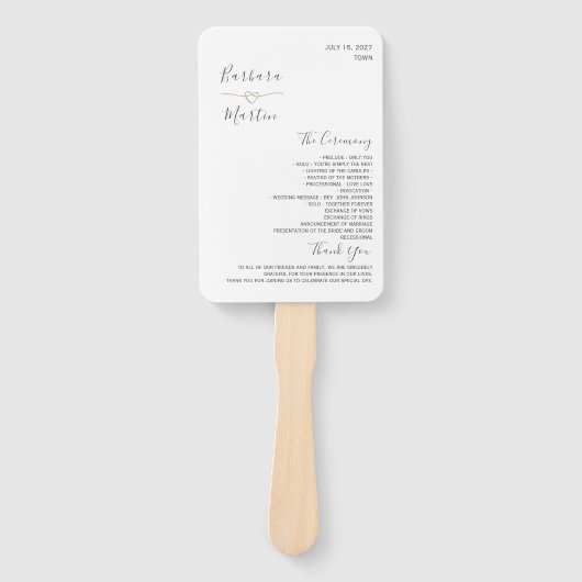 Minimalistisches Hochzeitsprogramm Hand Fan Fächer (Vorderseite)