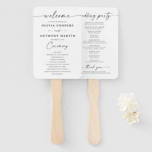 Minimalistisches Hochzeitsprogramm Handfan Fächer (Vorne und Hinten)
