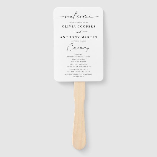 Minimalistisches Hochzeitsprogramm Handfan Fächer (Vorderseite)