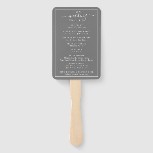 Minimalistisches Hochzeitsprogramm in Grau und Wei Fächer (Rückseite)