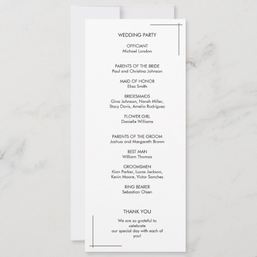 Minimalistisches Hochzeitsprogramm mit Grenzübergä (Rückseite)