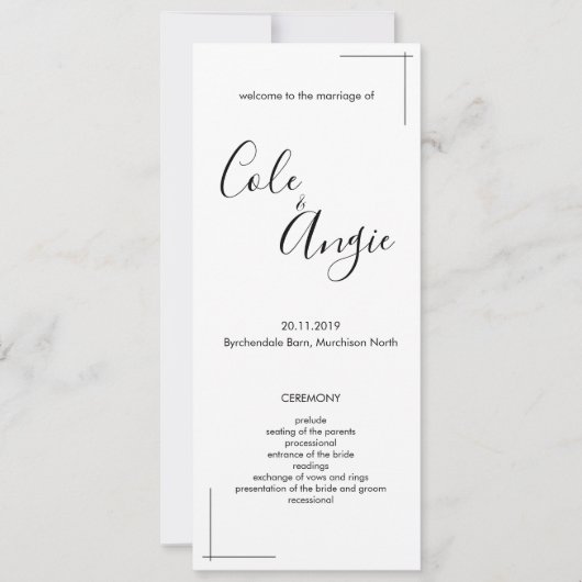 Minimalistisches Hochzeitsprogramm mit Grenzübergä (Vorderseite)