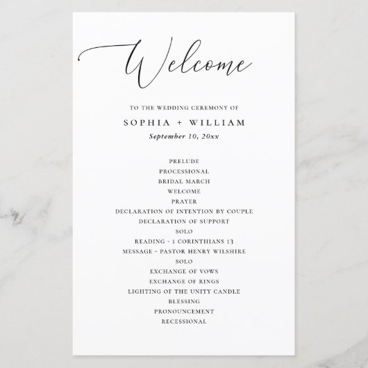 Minimalistisches Hochzeitsprogramm mit klassischer (Vorderseite)