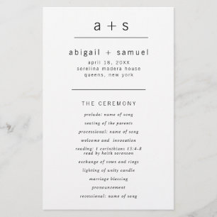 Minimalistisches Hochzeitsprogramm mit Monogramm f
