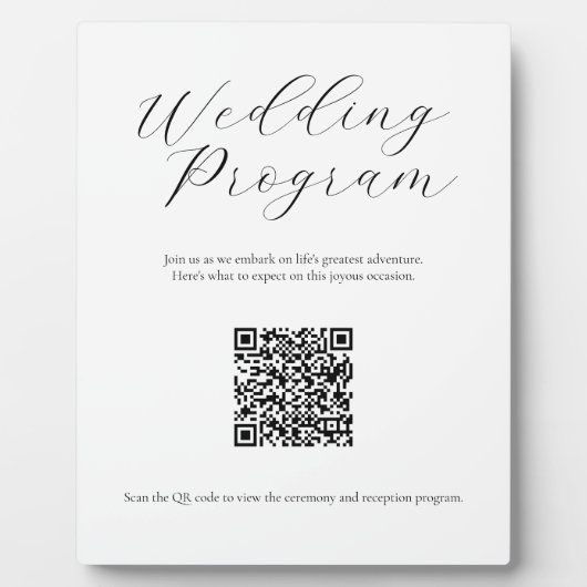 Minimalistisches Hochzeitsprogramm mit QR-Code Fotoplatte (Vorderseite)