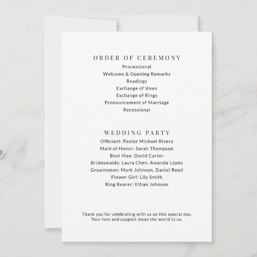 Minimalistisches Hochzeitsprogramm - Moderne 12x18 (Rückseite)