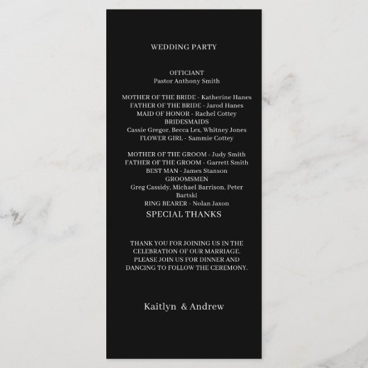 Minimalistisches Hochzeitsprogramm - Moderne Elega Programm (Rückseite)