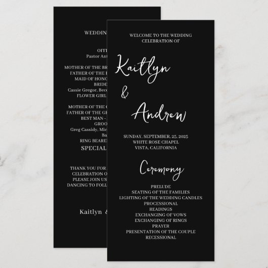 Minimalistisches Hochzeitsprogramm - Moderne Elega Programm (Vorne/Hinten)
