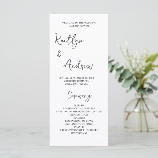 Minimalistisches Hochzeitsprogramm - Moderne Elega Programm (Stehend Vorderseite)