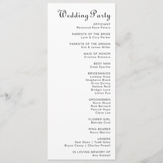 Minimalistisches Hochzeitsprogramm Programm (Rückseite)