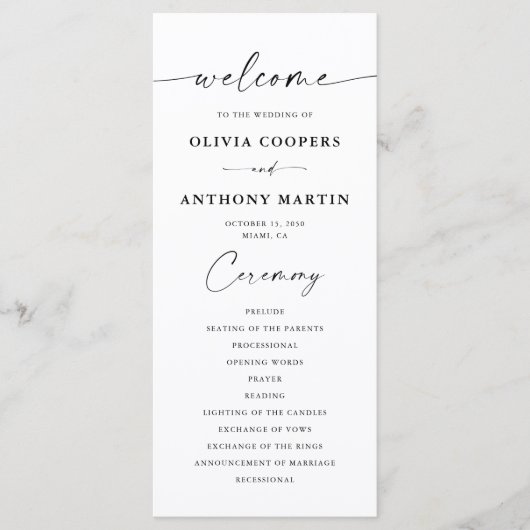 Minimalistisches Hochzeitsprogramm Programm (Vorderseite)
