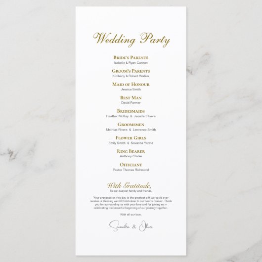 Minimalistisches Hochzeitsprogramm Programm (Rückseite)