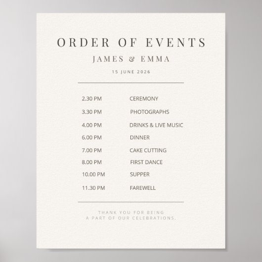 Minimalistisches Hochzeitsschild | Warmweiß Poster (Vorne)