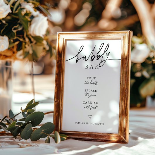 Minimalistisches Hochzeitssegment Bubbly Bar Sign Poster