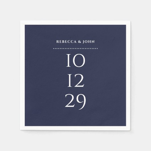 Minimalistisches Hochzeitssonderdatum für Navy Blu Serviette (Vorderseite)