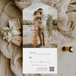 Minimalistisches Hochzeitsstichtag-Foto QR-Code All In One Einladung